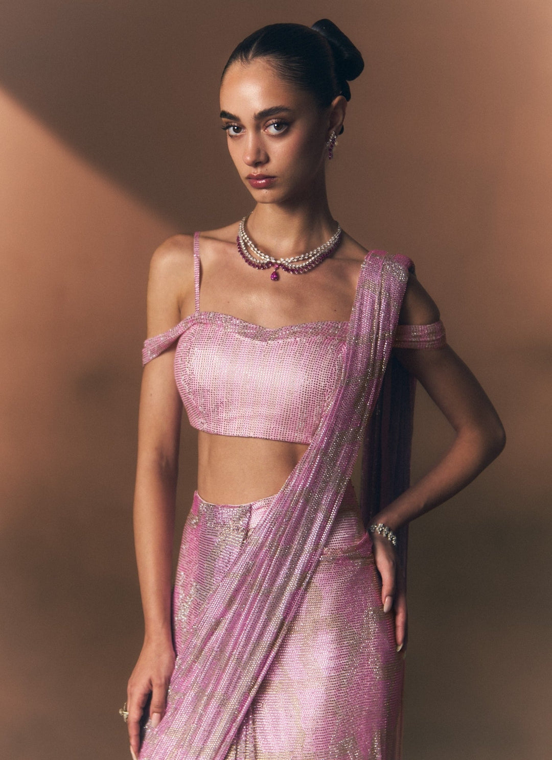 Angad Singh Dusty Pink Soft Net Pre-Draped SareeFabilicious Fashion