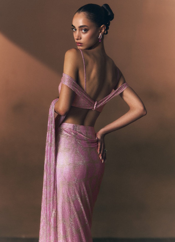 Angad Singh Dusty Pink Soft Net Pre-Draped SareeFabilicious Fashion