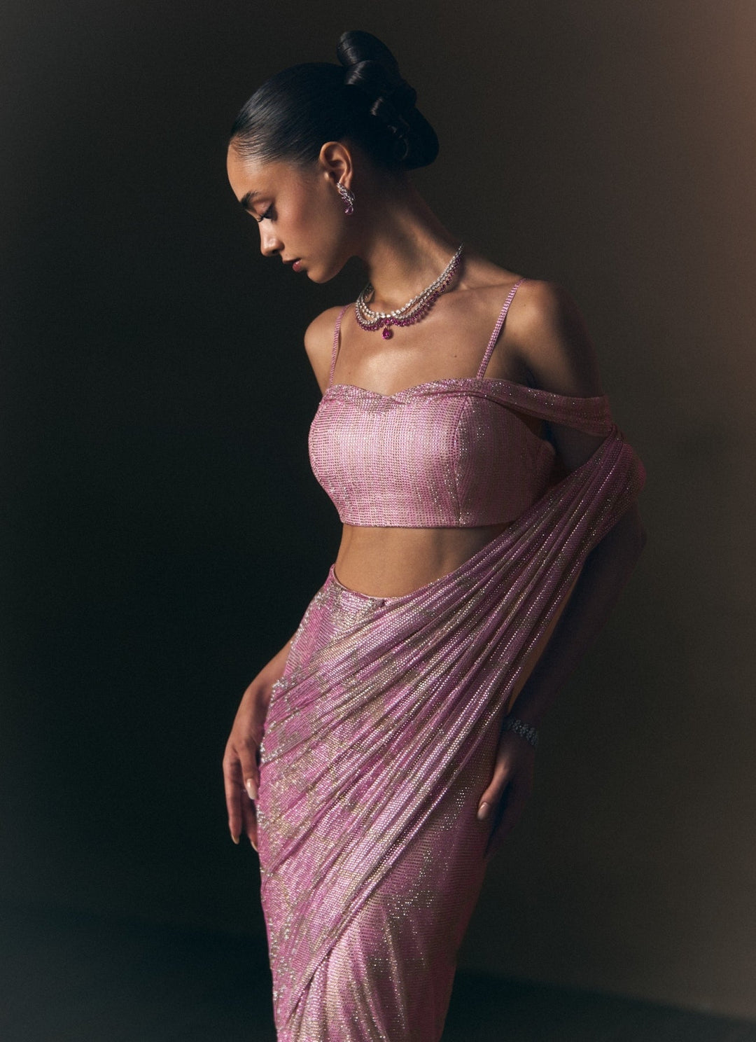 Angad Singh Dusty Pink Soft Net Pre-Draped SareeFabilicious Fashion
