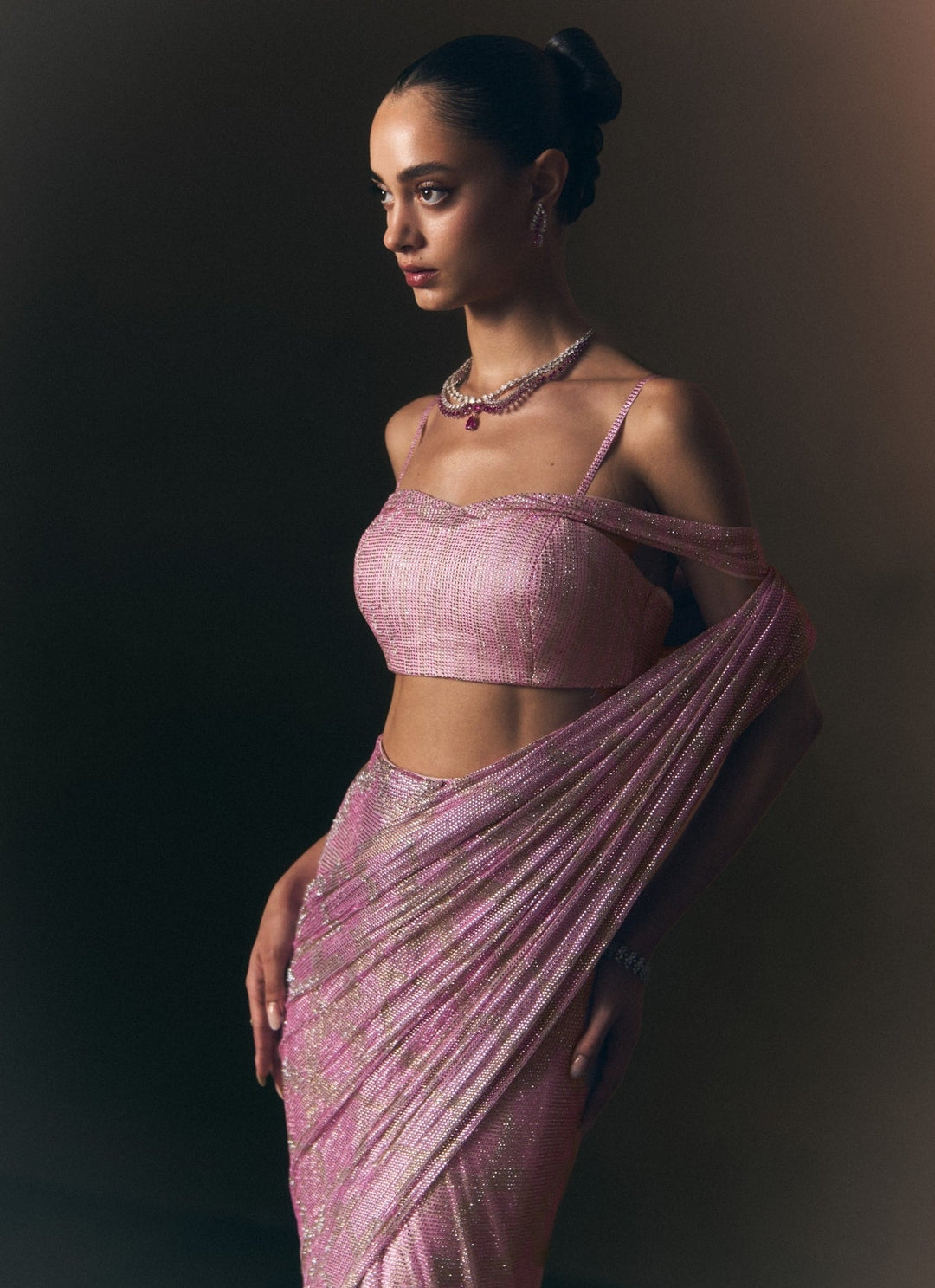 Angad Singh Dusty Pink Soft Net Pre-Draped SareeFabilicious Fashion
