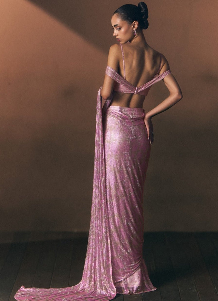 Angad Singh Dusty Pink Soft Net Pre-Draped SareeFabilicious Fashion