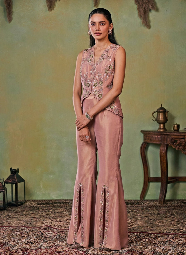 Seema Thukral Dusty Pink Tissue Jacket Pants SetFabilicious Fashion