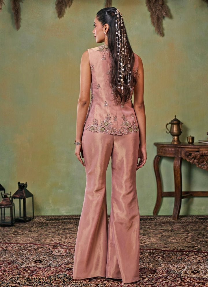 Seema Thukral Dusty Pink Tissue Jacket Pants SetFabilicious Fashion