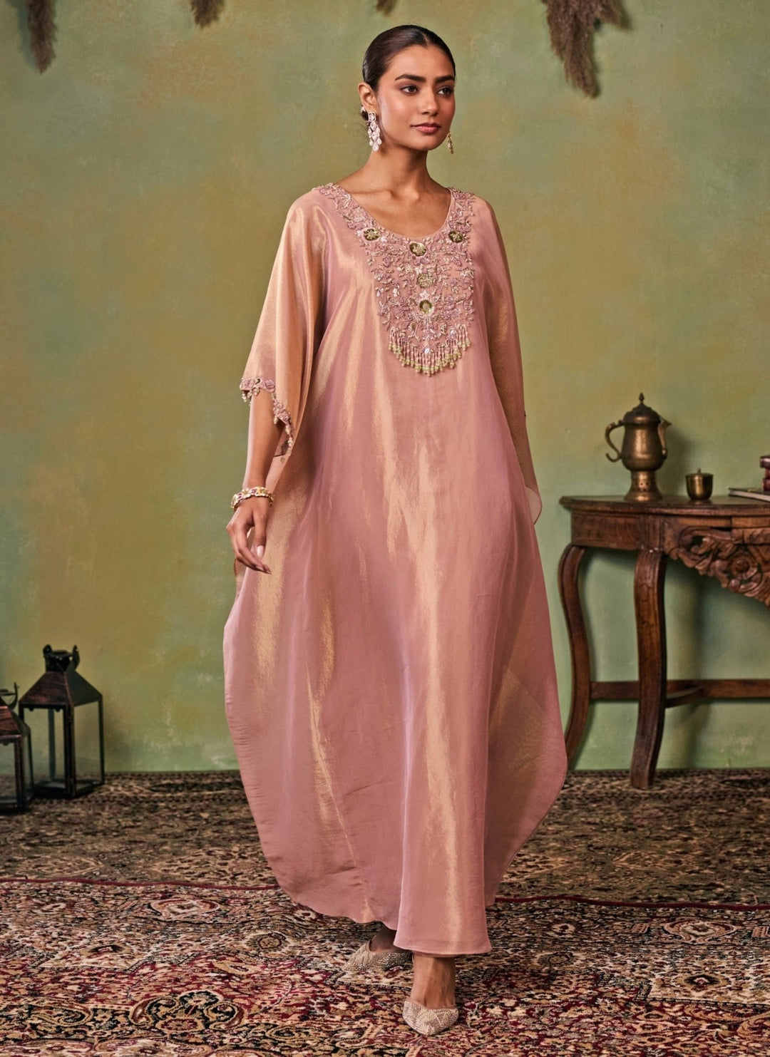 Seema Thukral Dusty Pink Tissue Kaftan Pants SetFabilicious Fashion