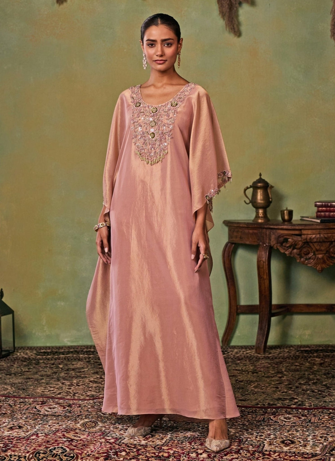 Seema Thukral Dusty Pink Tissue Kaftan Pants SetFabilicious Fashion