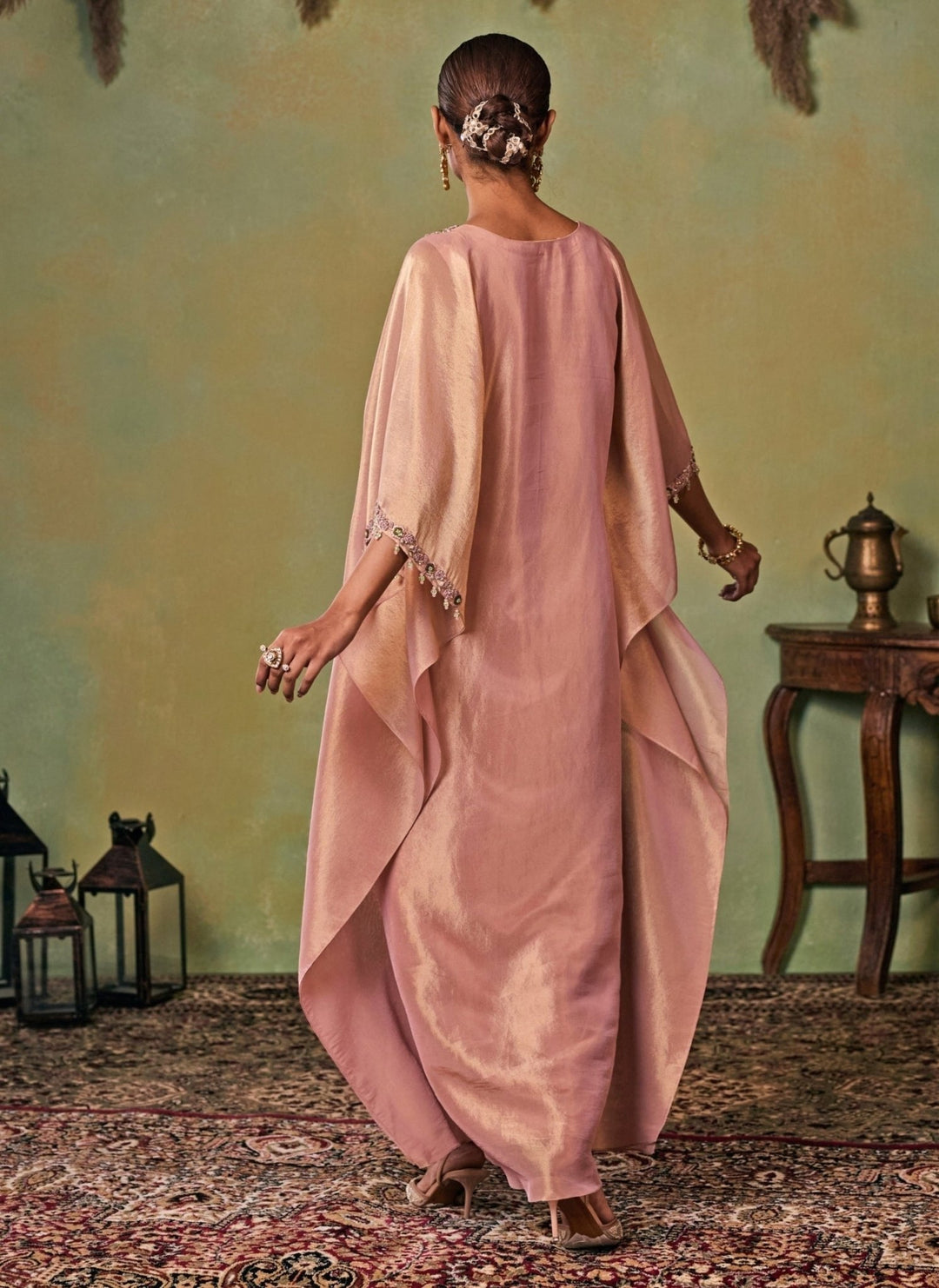 Seema Thukral Dusty Pink Tissue Kaftan Pants SetFabilicious Fashion