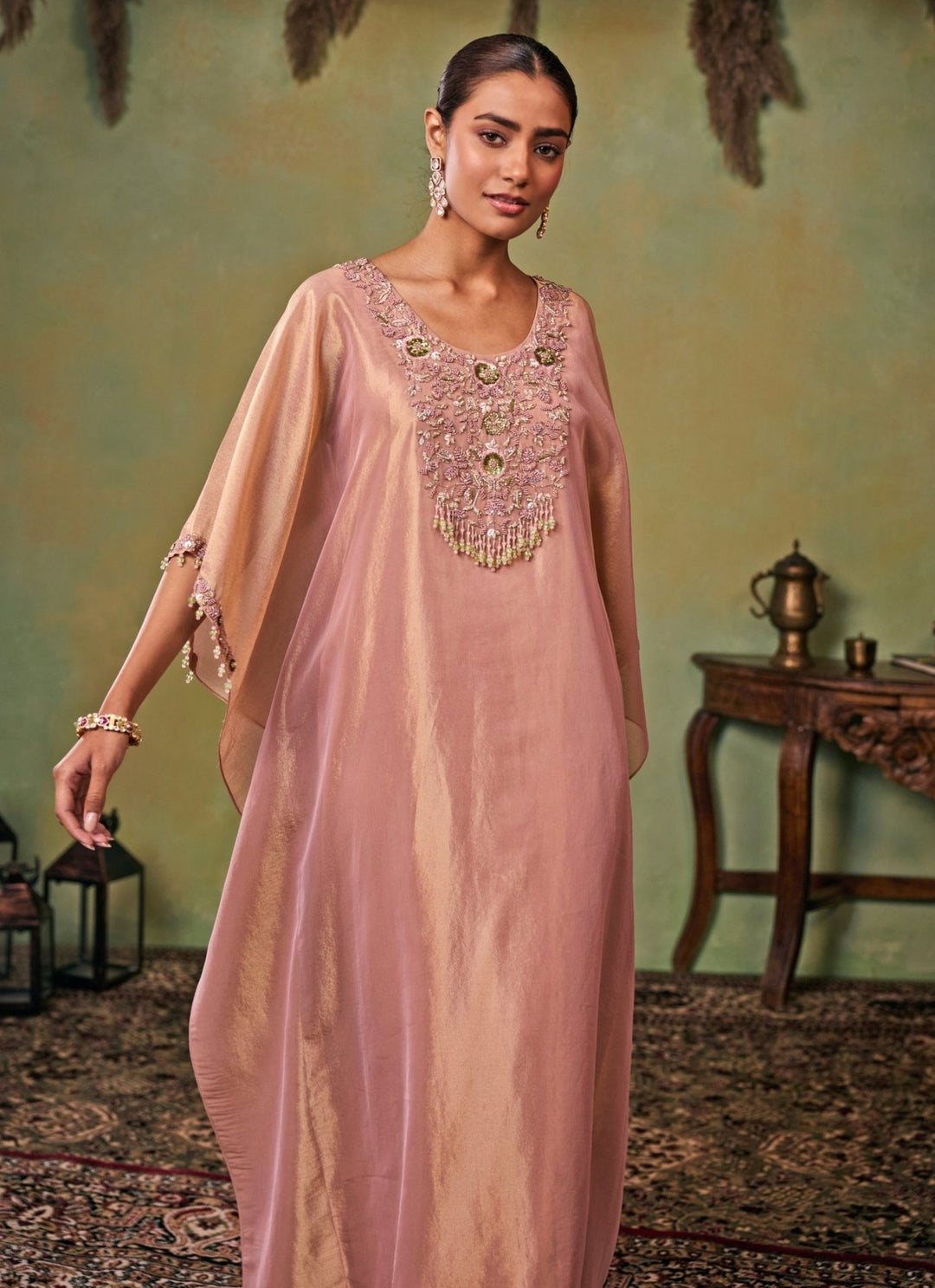 Seema Thukral Dusty Pink Tissue Kaftan Pants SetFabilicious Fashion