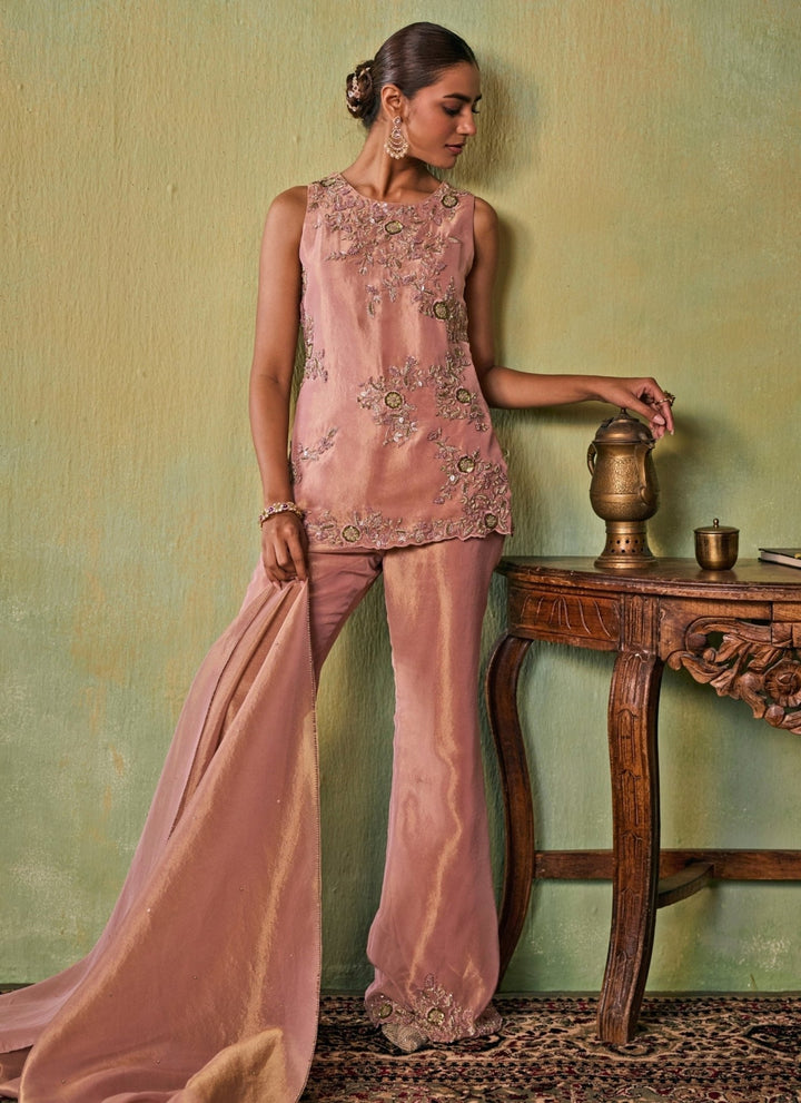Seema Thukral Dusty Pink Tissue Kurta Pants SetFabilicious Fashion