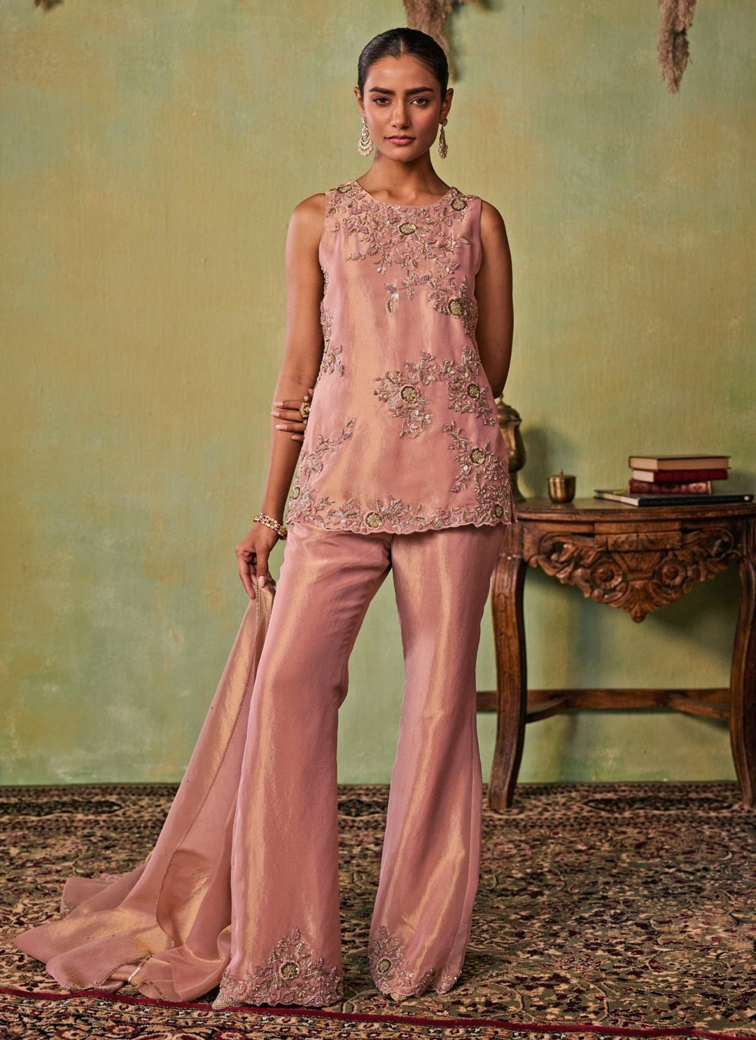 Seema Thukral Dusty Pink Tissue Kurta Pants SetFabilicious Fashion