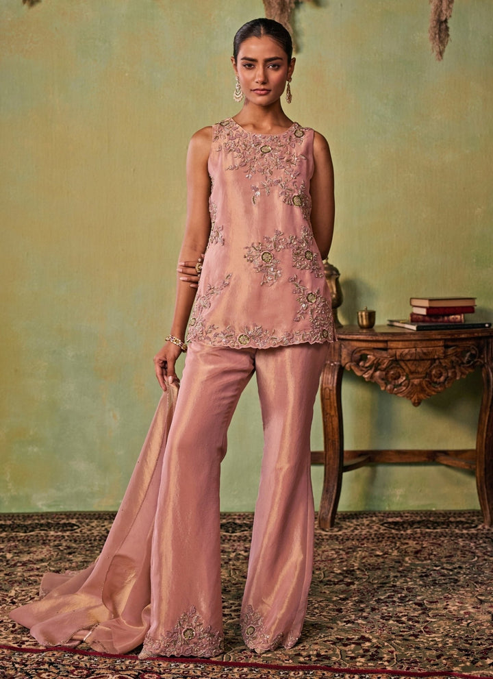 Seema Thukral Dusty Pink Tissue Kurta Pants SetFabilicious Fashion