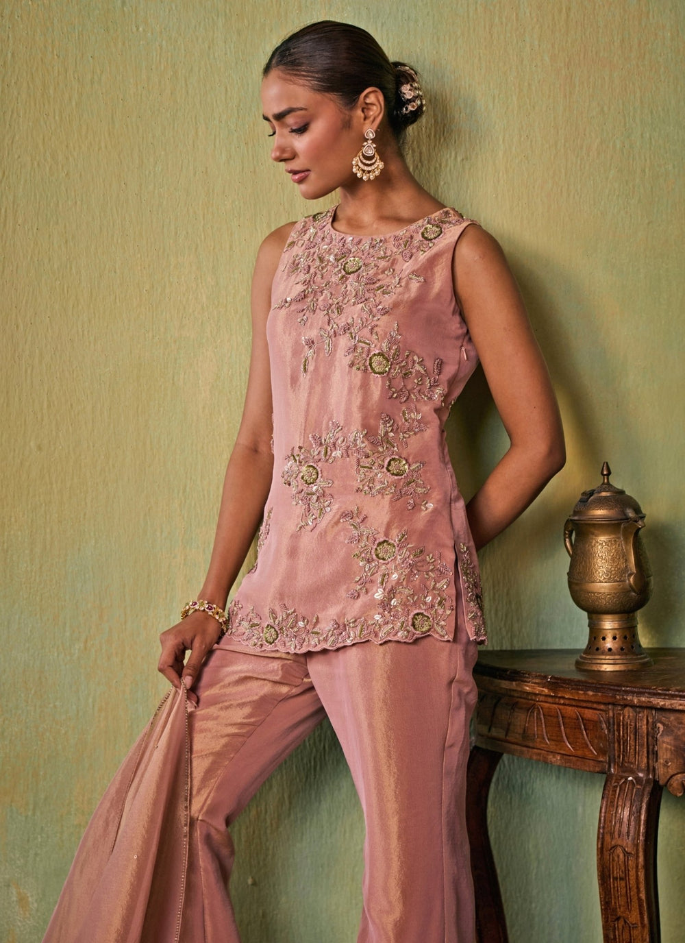 Seema Thukral Dusty Pink Tissue Kurta Pants SetFabilicious Fashion