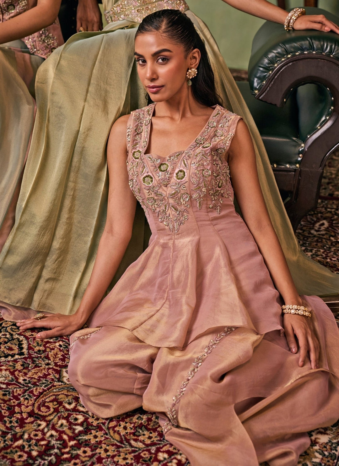 Seema Thukral Dusty Pink Tissue Peplum Kurta Sharara SetFabilicious Fashion