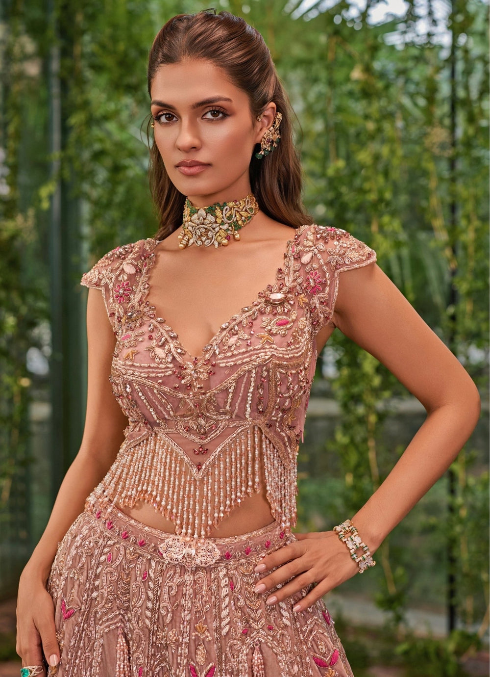 Jigar and Nikita Dusty Pink Velvet Bridal Lehenga SetFabilicious Fashion