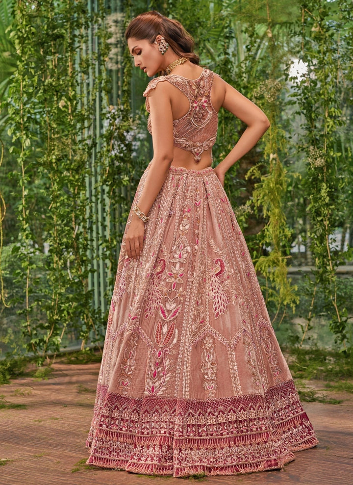 Jigar and Nikita Dusty Pink Velvet Bridal Lehenga SetFabilicious Fashion