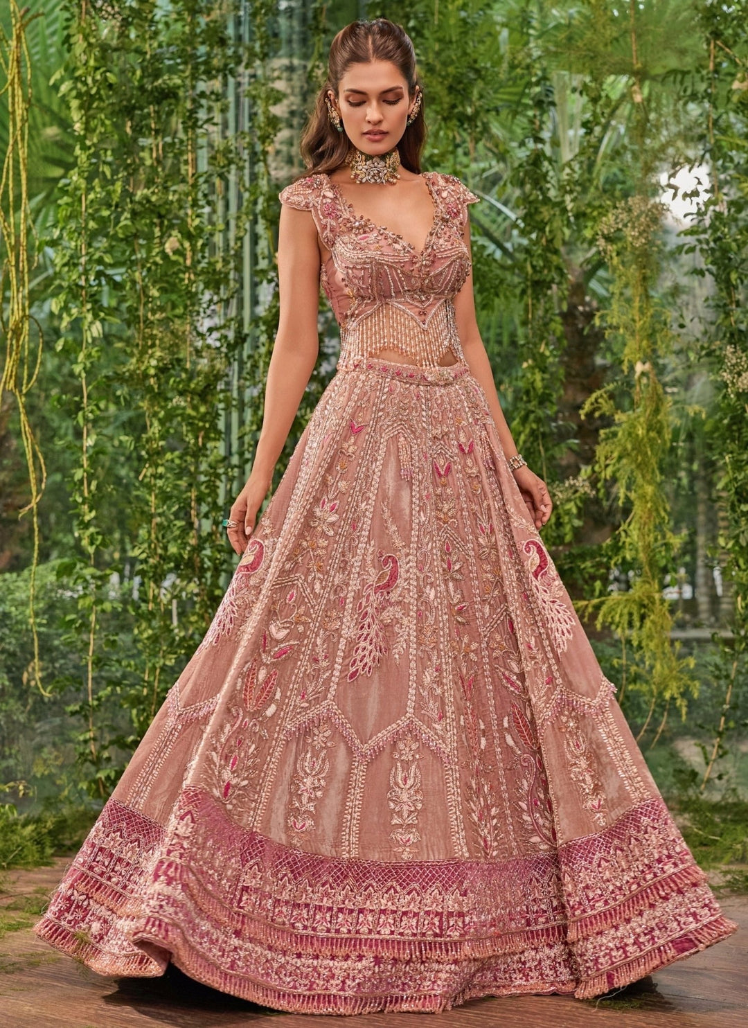 Jigar and Nikita Dusty Pink Velvet Bridal Lehenga SetFabilicious Fashion