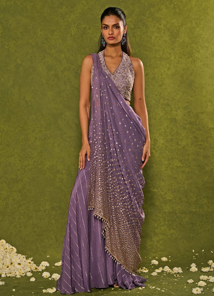 Dusty Purple Georgette Blouse Sharara Set Chamee and Palak - Fabilicious Fashion