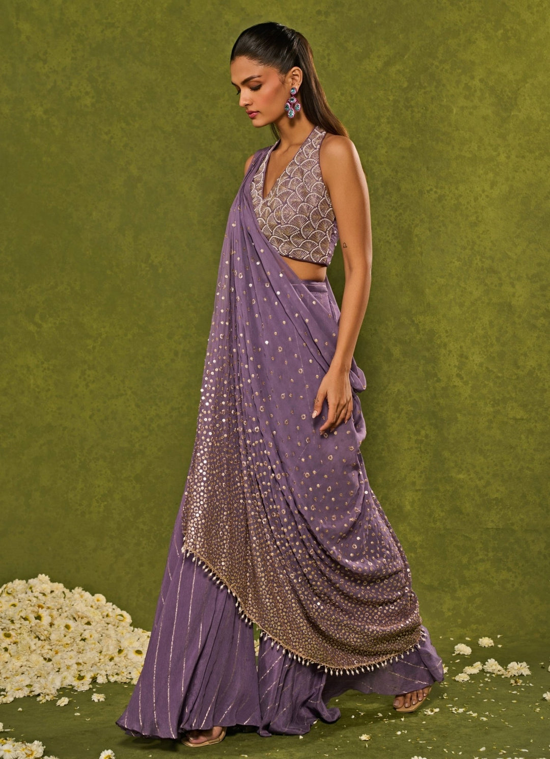 Dusty Purple Georgette Blouse Sharara Set Chamee and Palak - Fabilicious Fashion