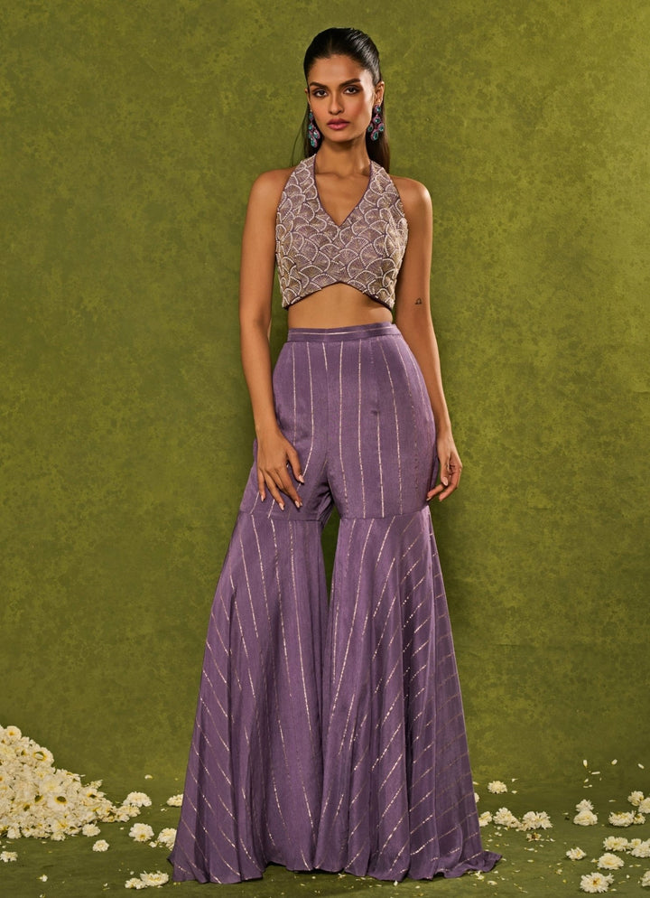 Dusty Purple Georgette Blouse Sharara Set Chamee and Palak - Fabilicious Fashion