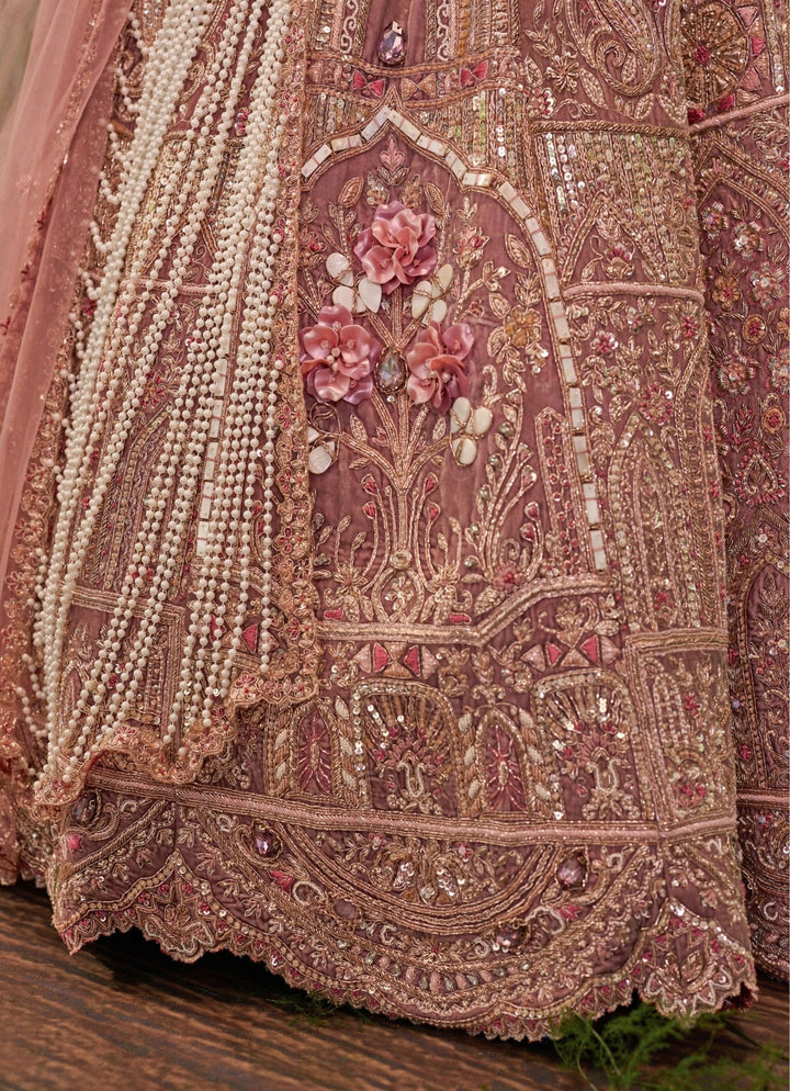 Jigar and Nikita Dusty Rose Pink Organza Bridal Lehenga SetFabilicious Fashion