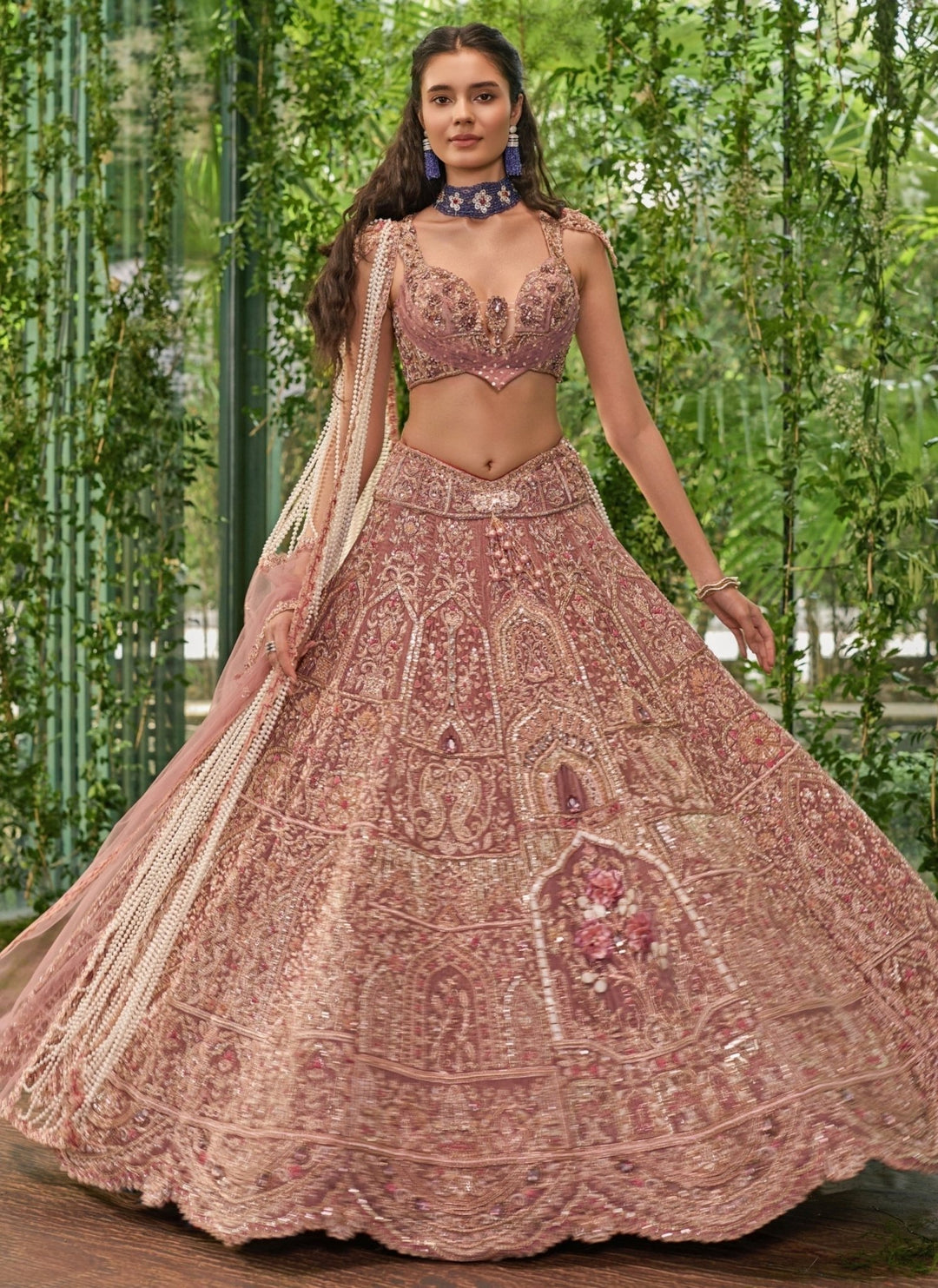 Jigar and Nikita Dusty Rose Pink Organza Bridal Lehenga SetFabilicious Fashion