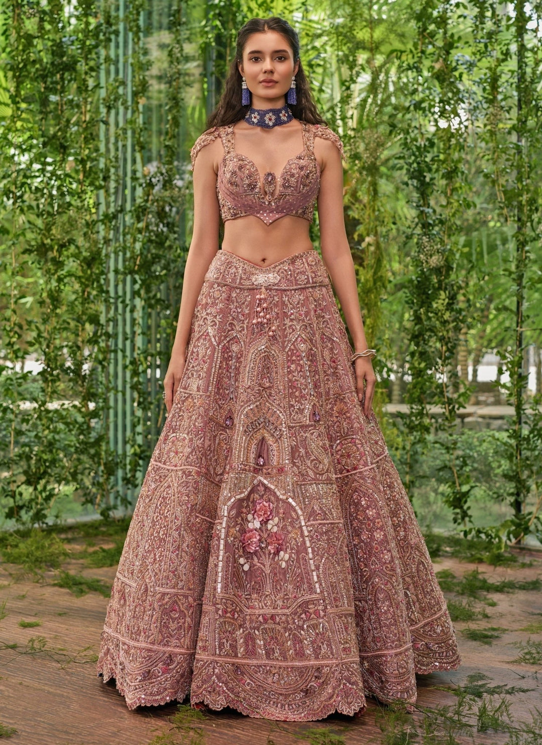 Jigar and Nikita Dusty Rose Pink Organza Bridal Lehenga SetFabilicious Fashion