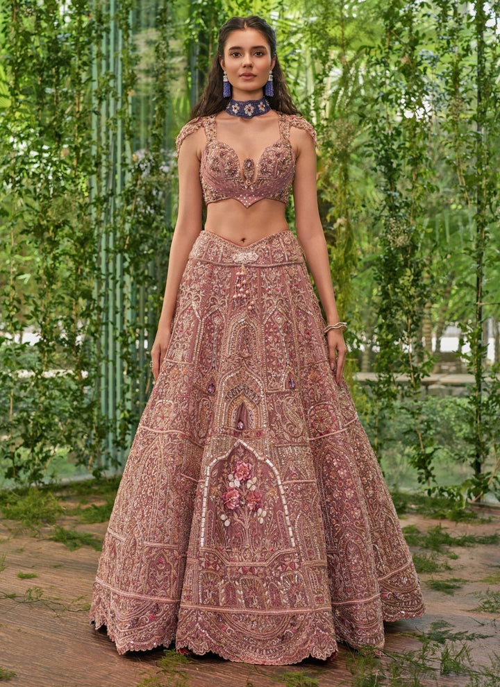 Jigar and Nikita Dusty Rose Pink Organza Bridal Lehenga SetFabilicious Fashion