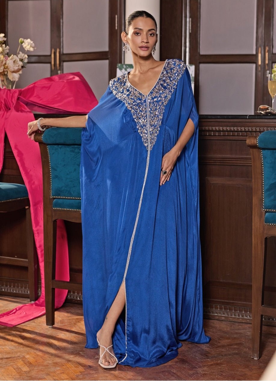 Electric Blue Chiffon Draped Kaftan Seema Thukral - Fabilicious Fashion