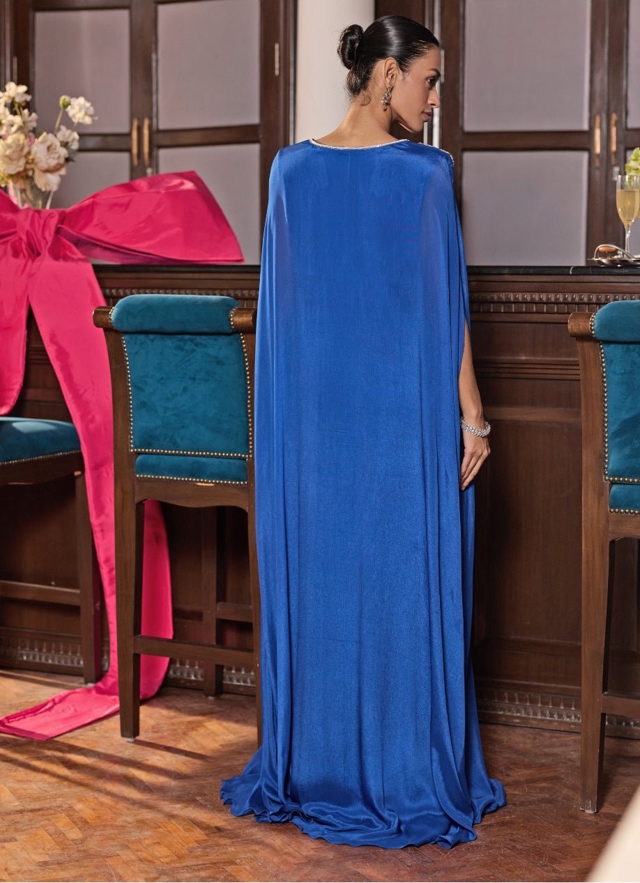 Electric Blue Chiffon Draped Kaftan Seema Thukral - Fabilicious Fashion
