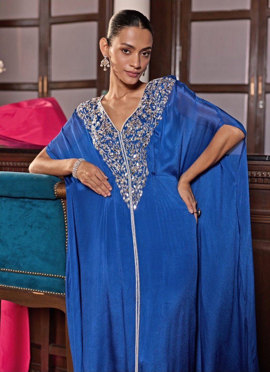 Electric Blue Chiffon Draped Kaftan Seema Thukral - Fabilicious Fashion