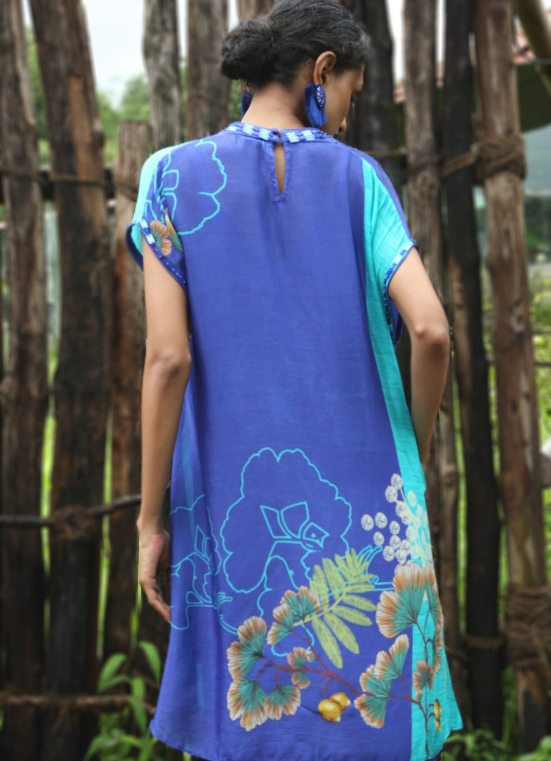 Electric Blue Chinon Kurta Pant Set Basil Leaf - Fabilicious Fashion