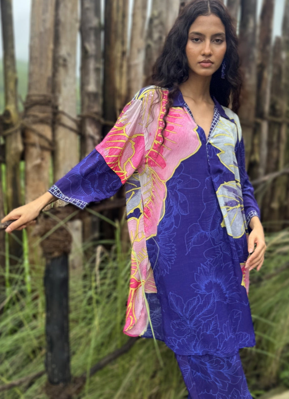 Electric Blue Crepe Kurta Pant Set Basil Leaf - Fabilicious Fashion