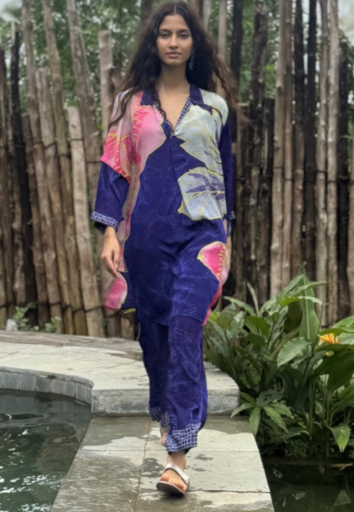 Electric Blue Crepe Kurta Pant Set Basil Leaf - Fabilicious Fashion