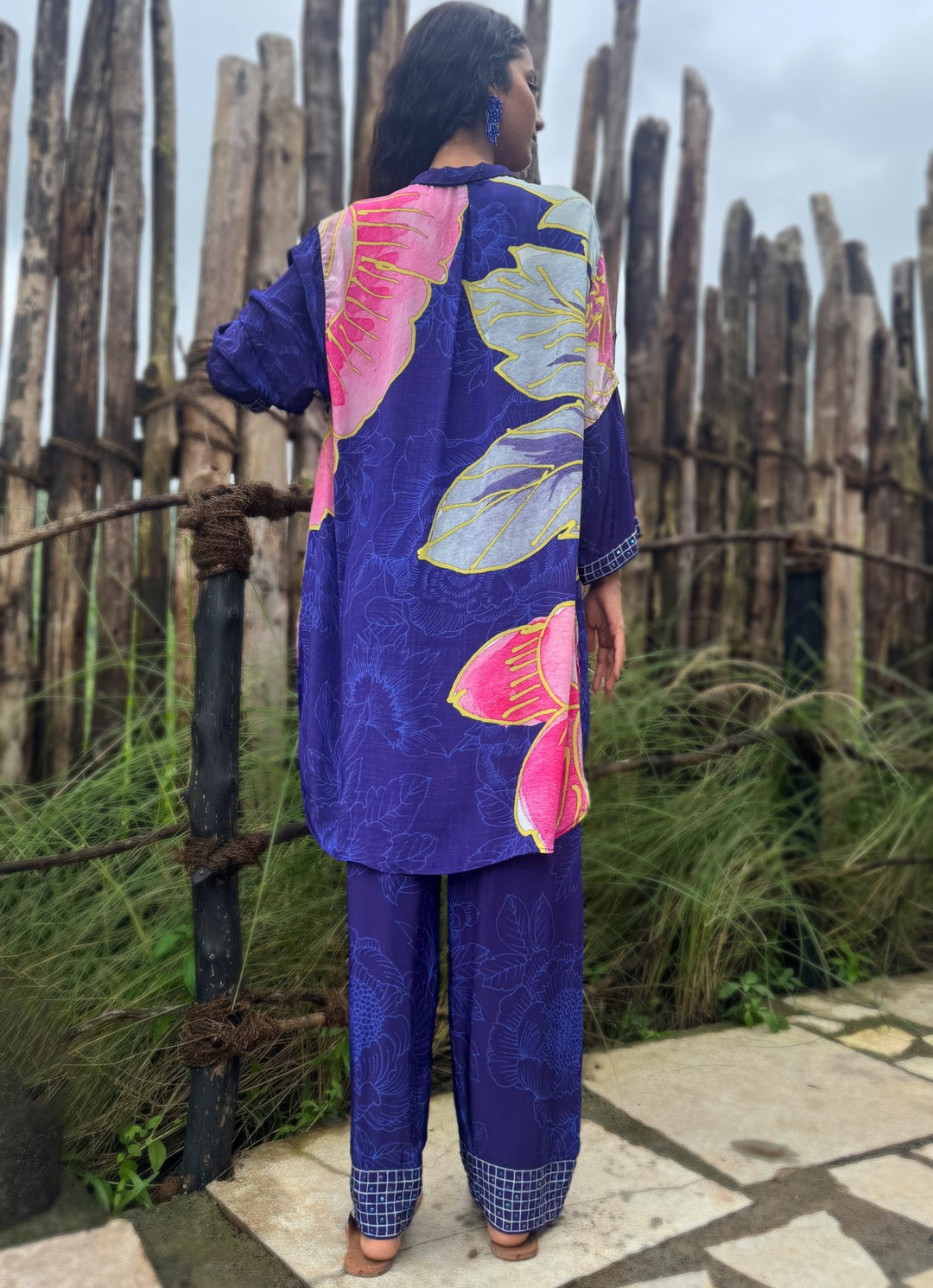 Electric Blue Crepe Kurta Pant Set Basil Leaf - Fabilicious Fashion