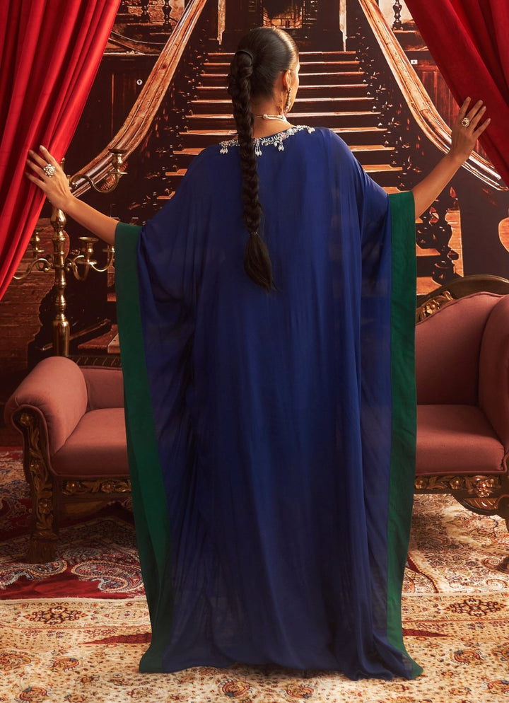 Electric Blue Embroidered Chiffon Kaftan Seema Thukral - Fabilicious Fashion