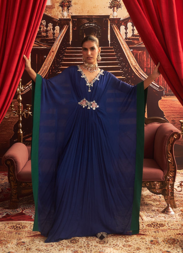 Electric Blue Embroidered Chiffon Kaftan Seema Thukral - Fabilicious Fashion