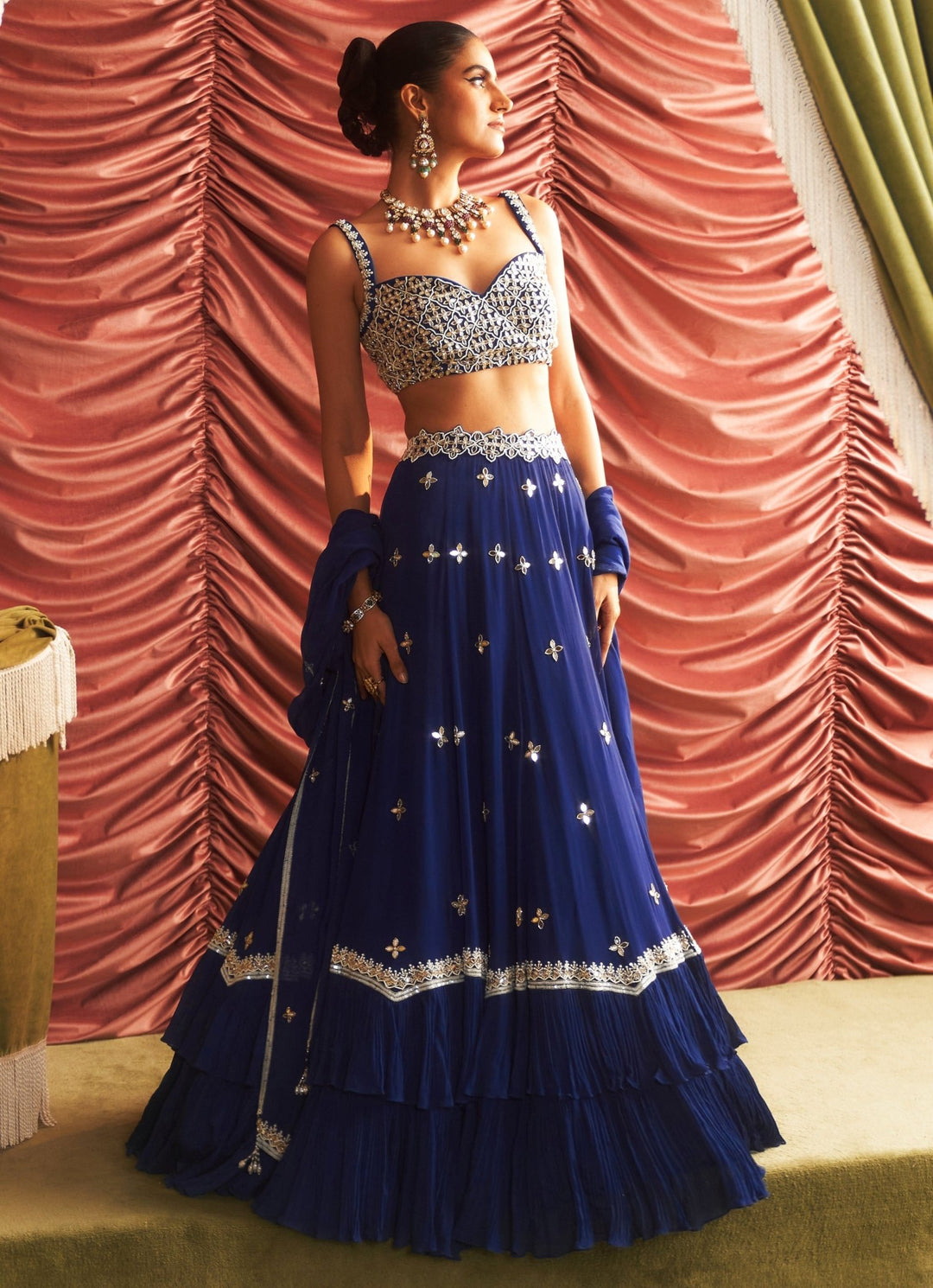Electric Blue Embroidered Lehenga Set Seema Thukral - Fabilicious Fashion