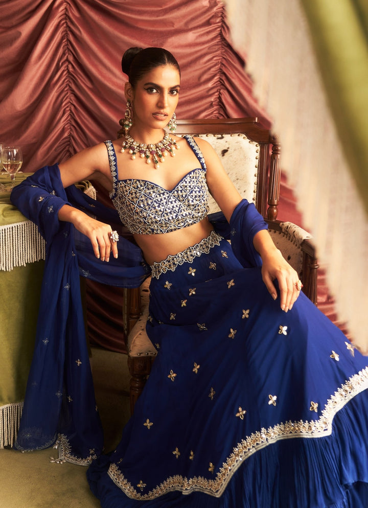 Electric Blue Embroidered Lehenga Set Seema Thukral - Fabilicious Fashion