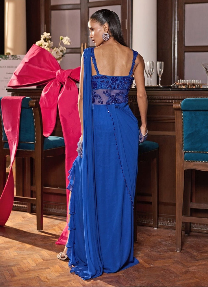 Electric Blue Georgette Concept Saree With Slit Seema Thukral - Fabilicious Fashion