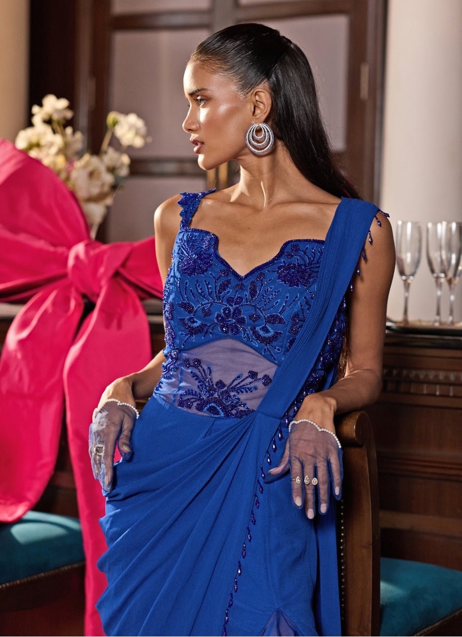 Electric Blue Georgette Concept Saree With Slit Seema Thukral - Fabilicious Fashion