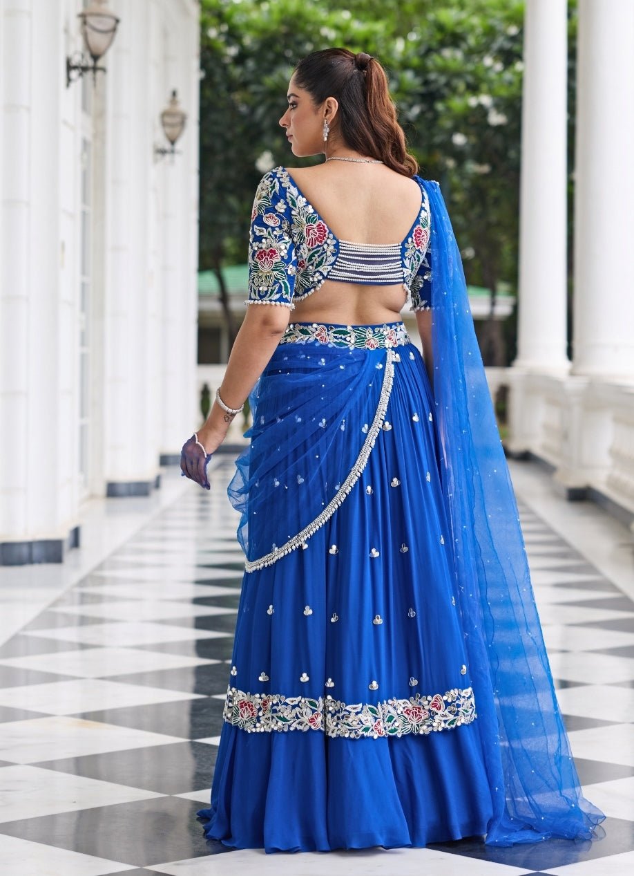 Electric Blue Georgette Lehenga Set With Draped Dupatta Seema Thukral - Fabilicious Fashion