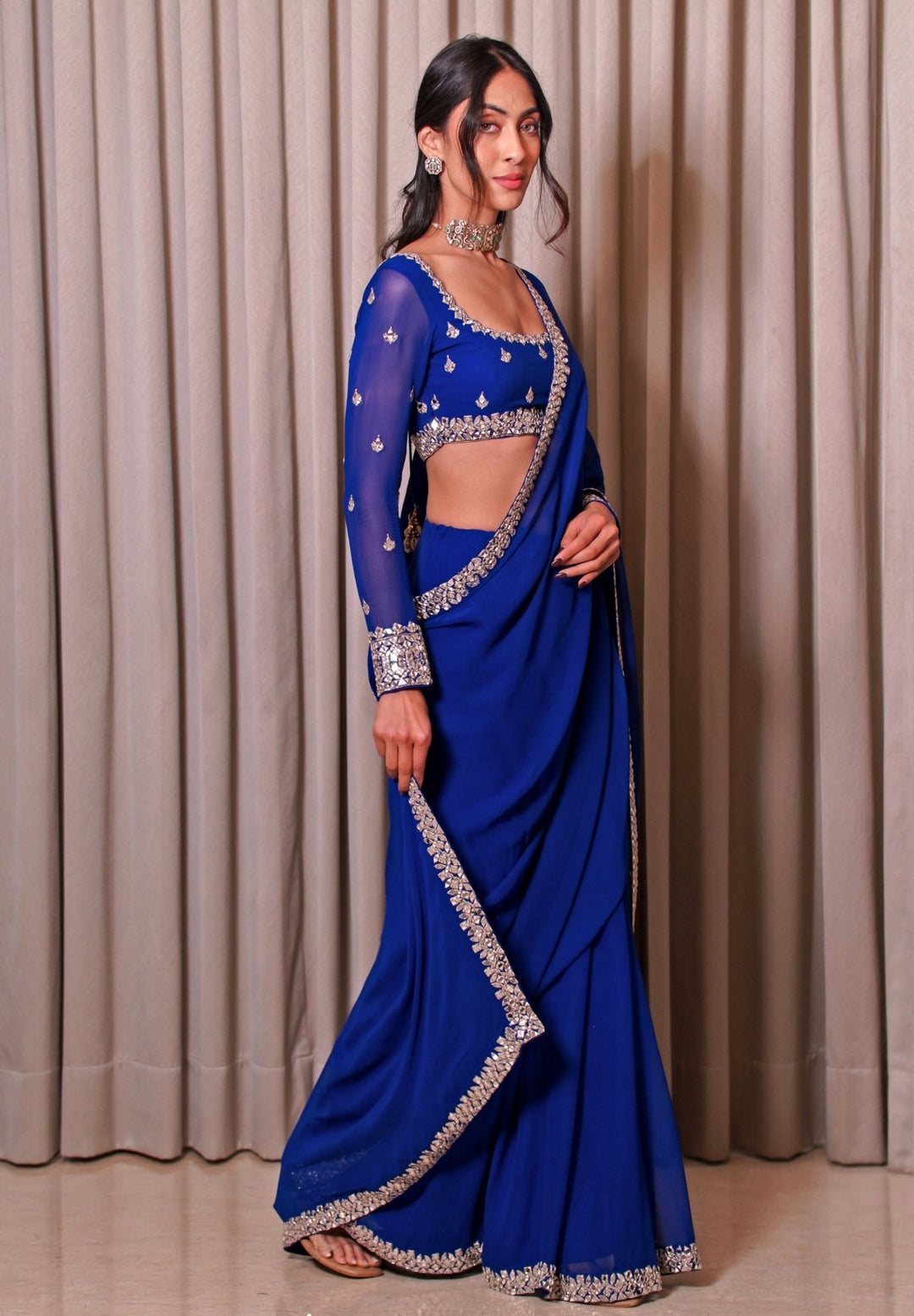Electric Blue Georgette Saree Set Esha Koul - Fabilicious Fashion