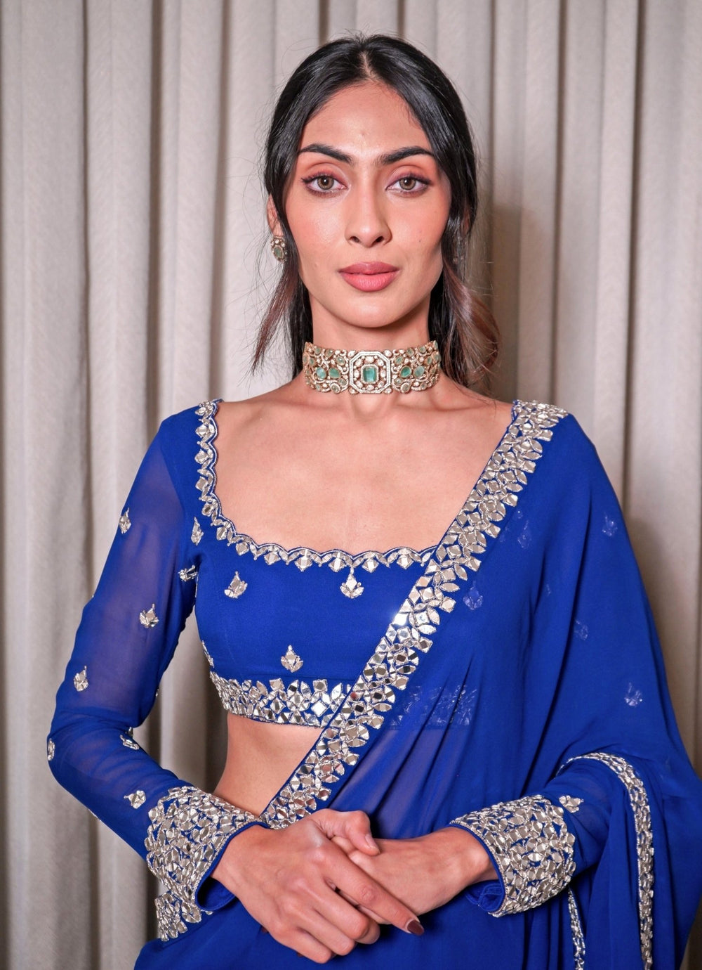 Electric Blue Georgette Saree Set Esha Koul - Fabilicious Fashion