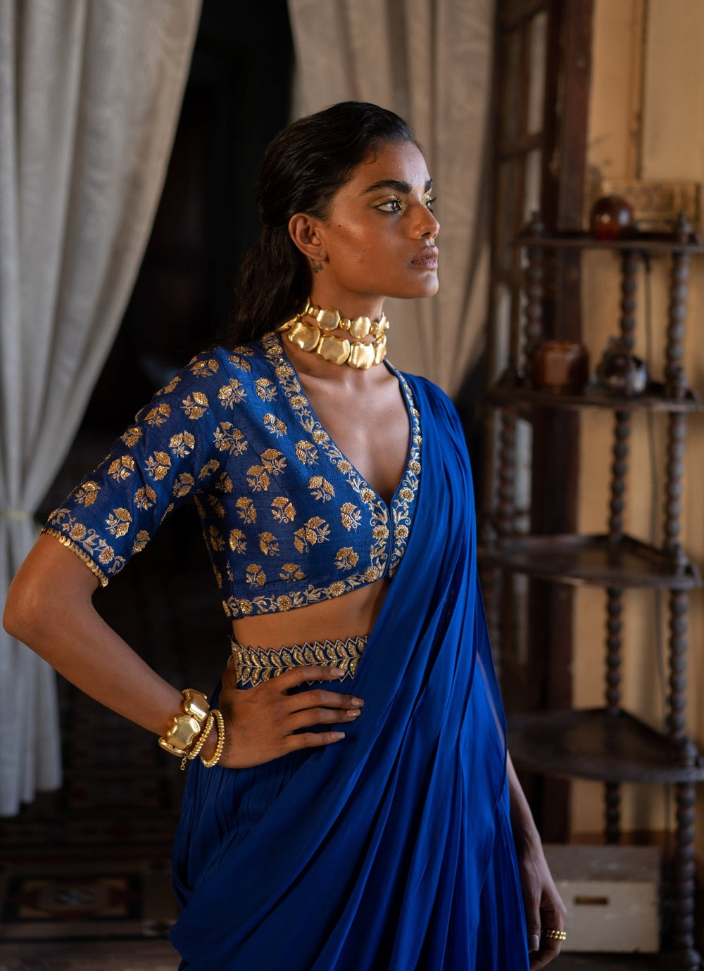 Electric Blue Predraped Georgette Saree Paulmi and Harsh - Fabilicious Fashion