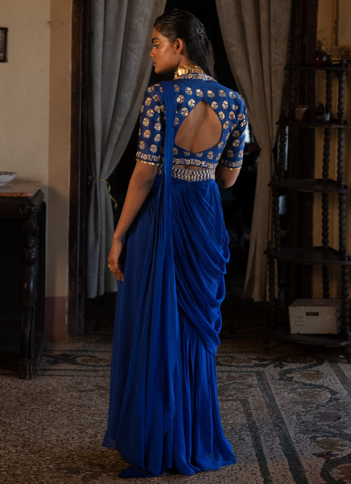 Electric Blue Predraped Georgette Saree Paulmi and Harsh - Fabilicious Fashion