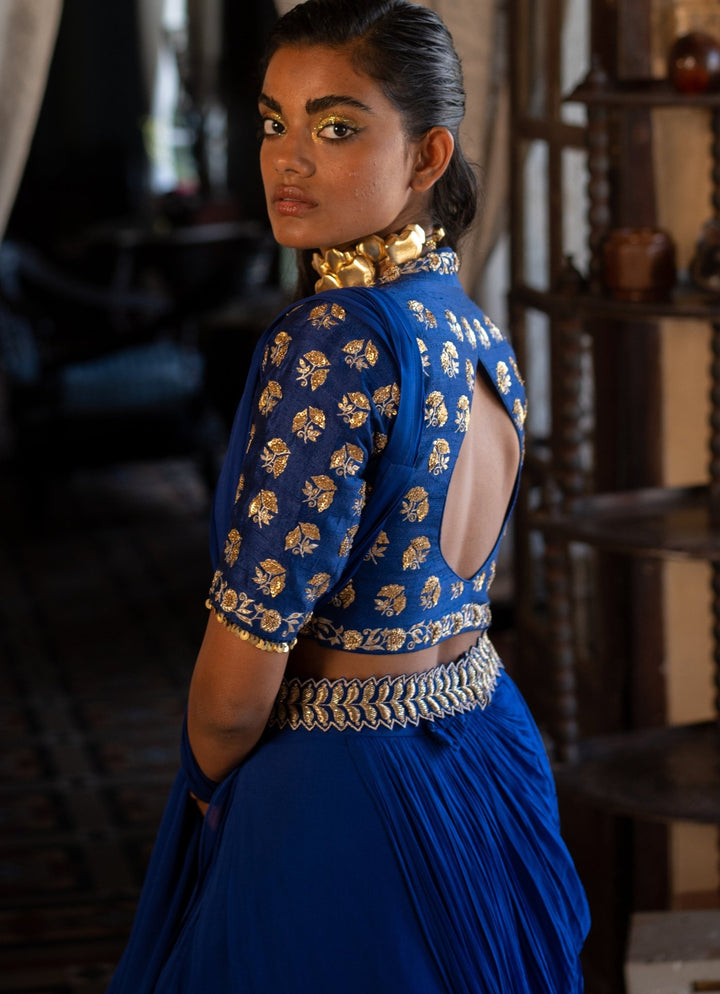 Electric Blue Predraped Georgette Saree Paulmi and Harsh - Fabilicious Fashion