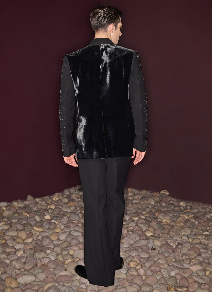 Elegant Black Embroidered Tuxedo Set Contrast By Parth - Fabilicious Fashion
