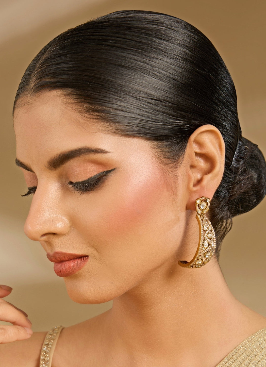 Elegant Gold Plated Hoop Earrings Vivinia By Vidhi Mehra - Fabilicious Fashion