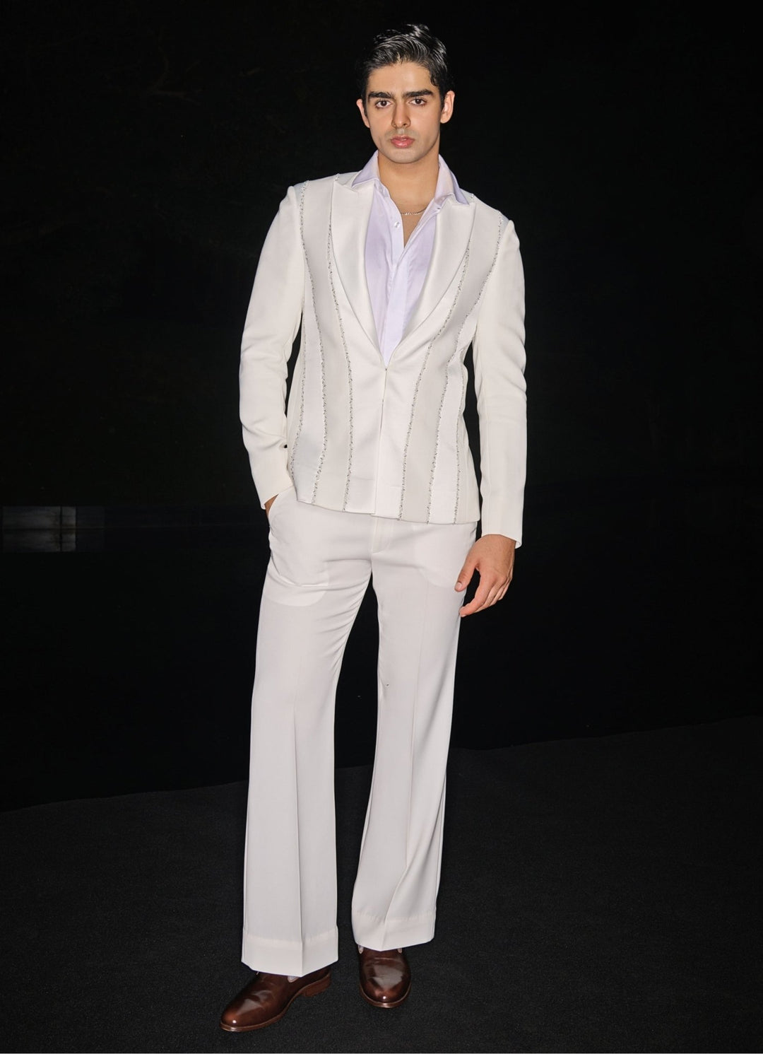 Elegant Ivory Embroidered Tuxedo Set Contrast By Parth - Fabilicious Fashion
