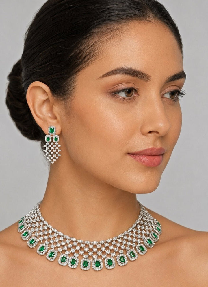 Zevar by Geeta Emerald And Diamond Necklace SetFabilicious Fashion