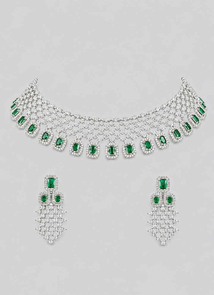 Zevar by Geeta Emerald And Diamond Necklace SetFabilicious Fashion